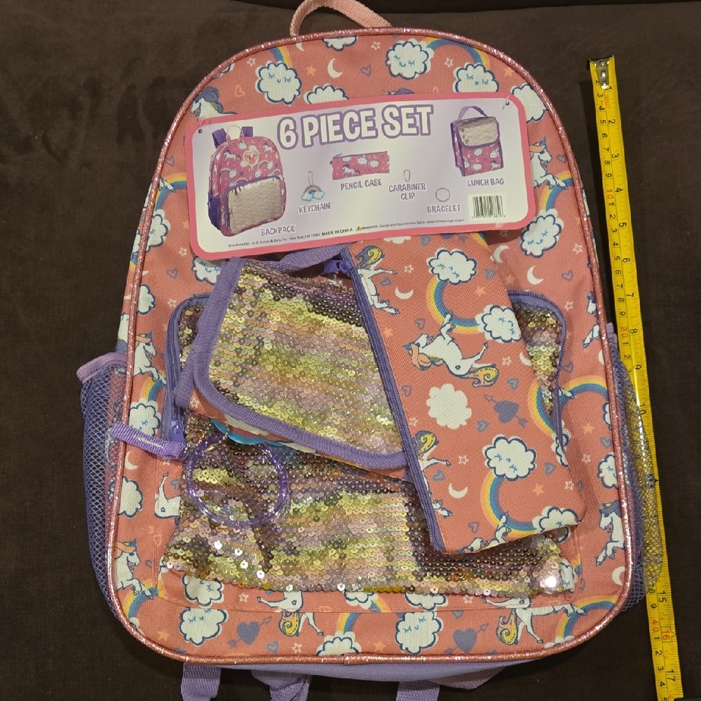 NWT-Unicorn Rainbow Kids Backpack Set - Pink and Purple